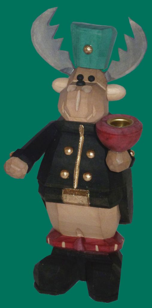 Holzfigur Elch Bergmann mit Kerzenhalter geschnitzt Höhe 15cm NEU