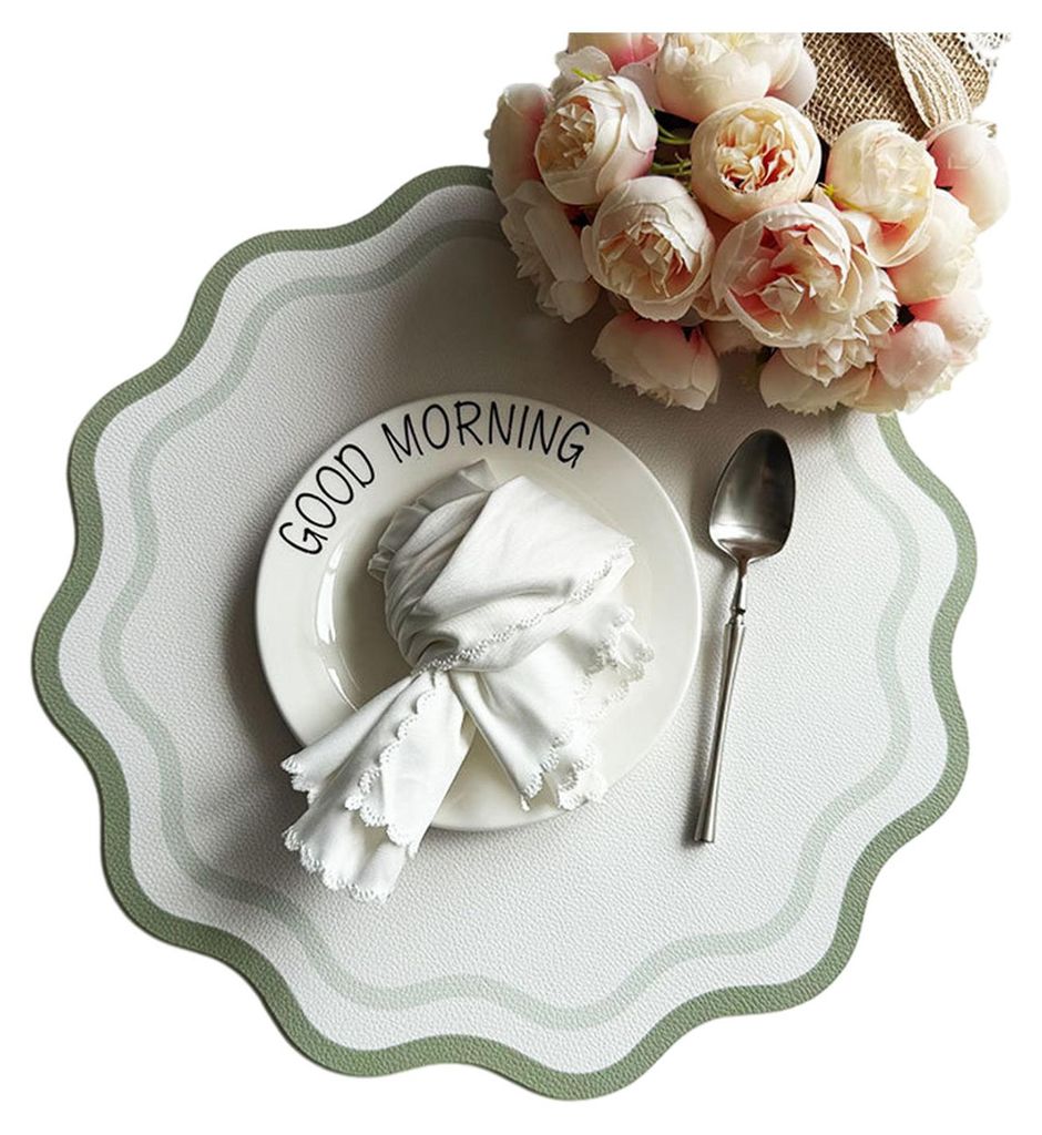 Rundes Platzset mit gewelltem Rand, wasserdicht, aus Kunstleder, elegant, wärmeisolierend, für drinnen und draußen, Hochzeit, Picknick