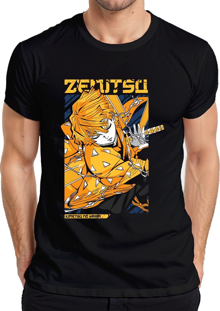 Zenitsu Agatsuma Kimetsu no Yaiba Blitz Schwert Anime Japan Y2K Streetwear Manga Herren T-Shirt, Schwarz, 3XL