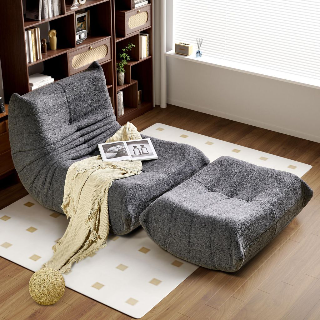 okwish Schlafsofas Relaxsessel mit Rückenlehne und Fußstütze, Lazy Sofa, Indoor-Sitzkissen, faltbarer Meditationsstuhl, geeignet für Schlafzimm...