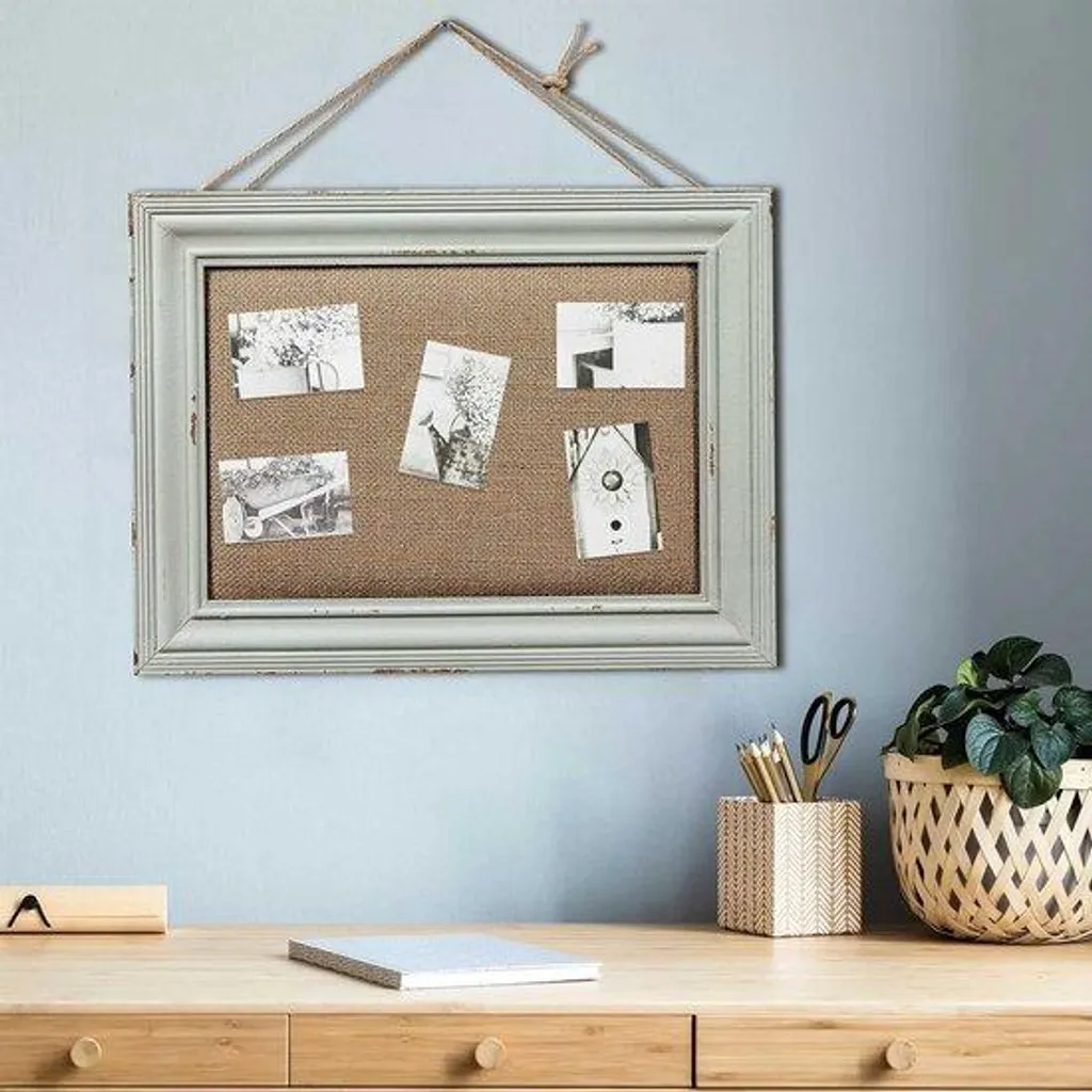 Petit Bureau 40x30 pour Télétravail - Bois Foncé et Bleu - Rustique Chic