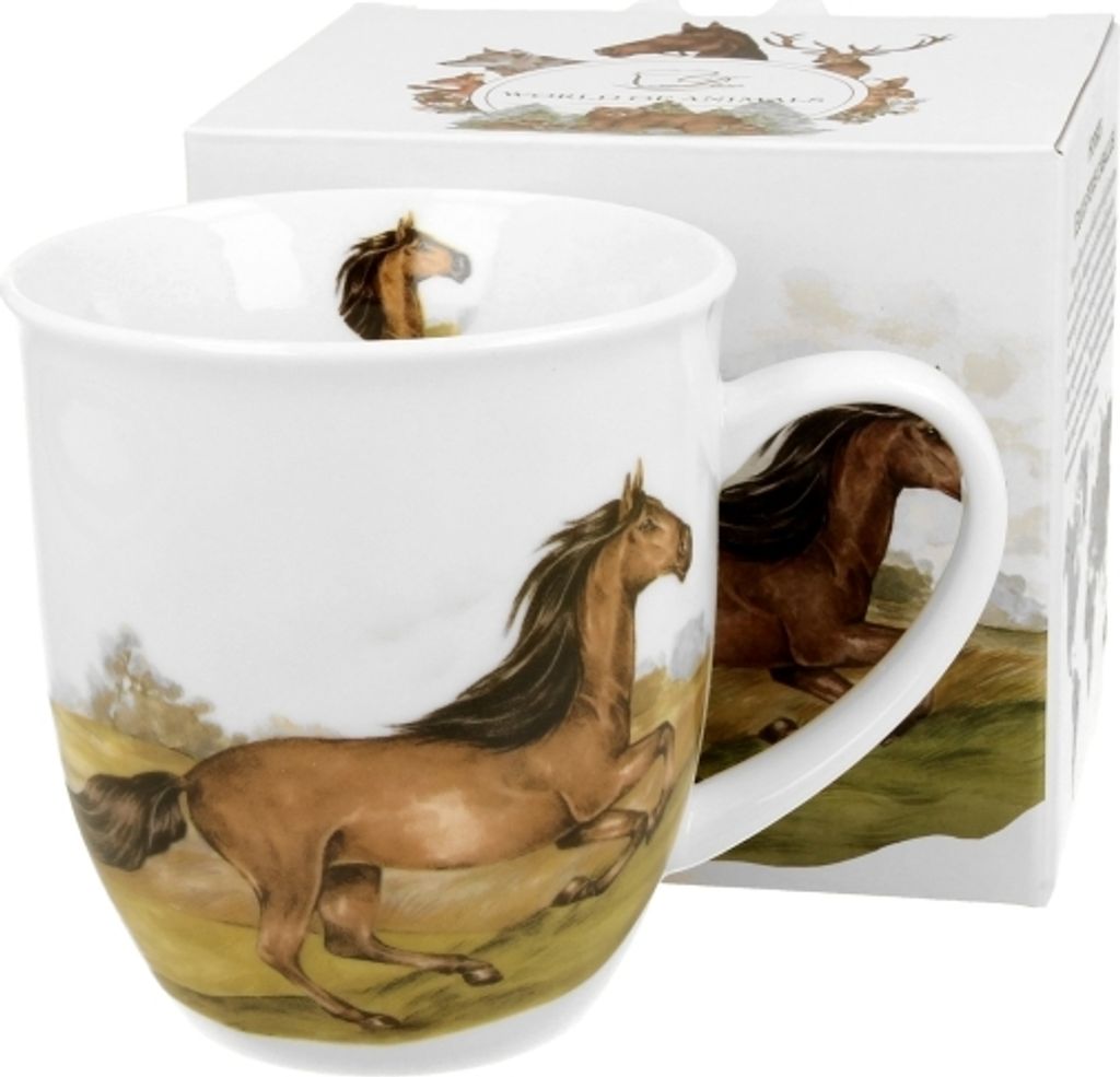 DUO World of Animals PFERD (Bay Horse) 400 ml Becher New Bone China Porzellan