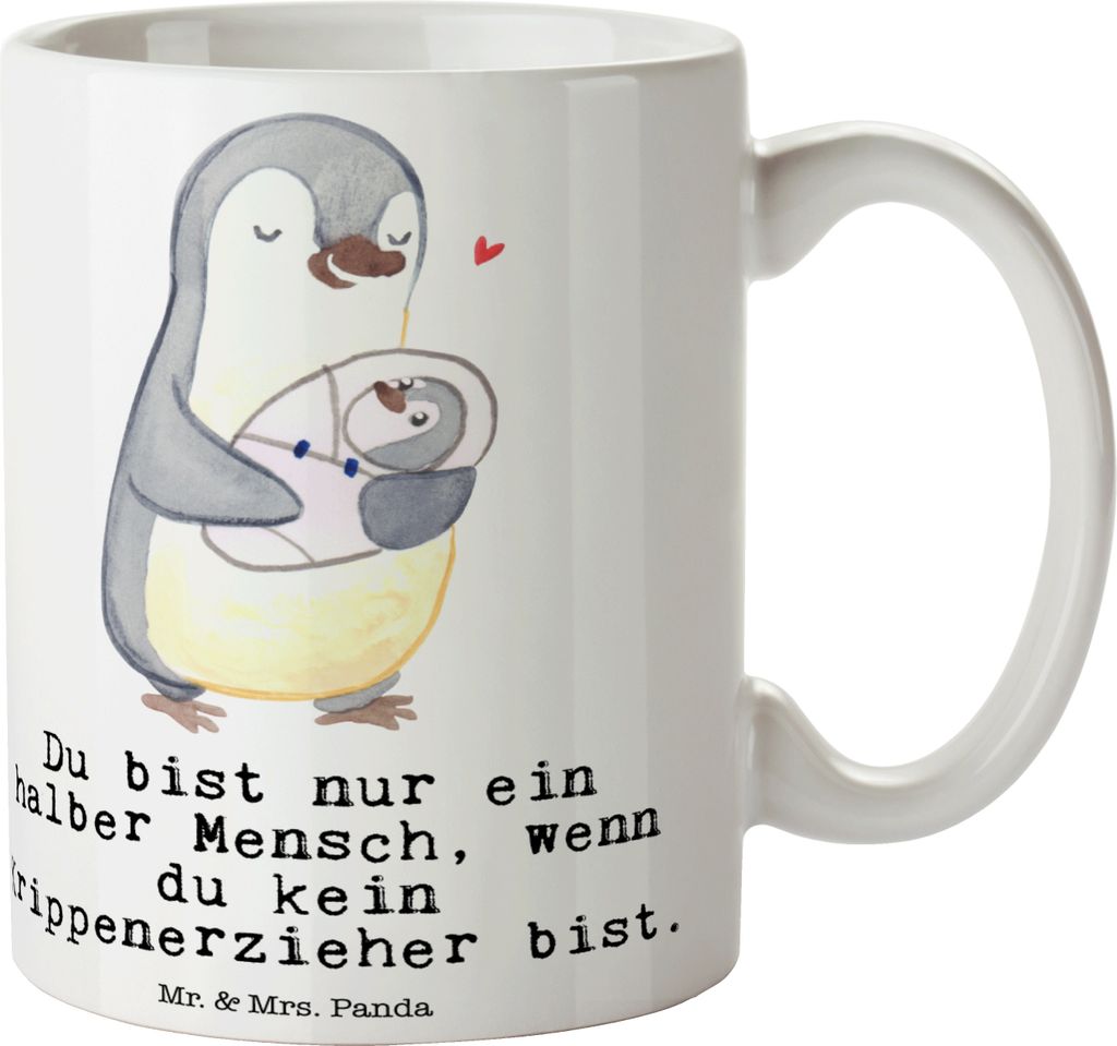 Mr. & Mrs. Panda Kaffeebecher Krippenerzieher Herz - Weiß - Geschenk, Tasse, Becher, KITA, Spruch, Teetasse, Kaffeetasse, Pott, Kindertagesstätte...