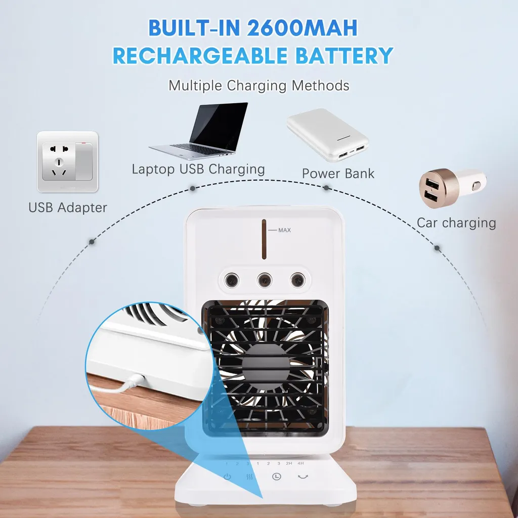 Mini refroidisseur d'air portable USB avec 3 vitesses et timer intégré - 6
