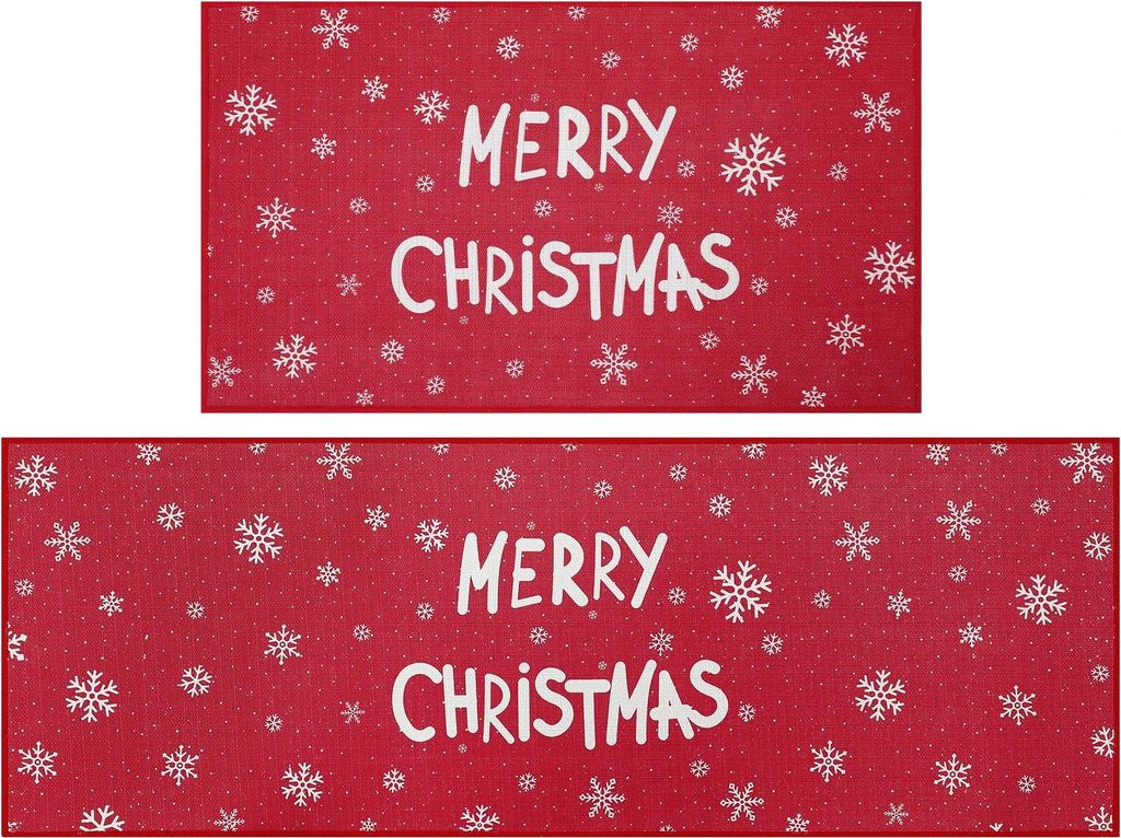 2er-Set Weihnachts-Küchenläufer - Küchenmatte - Rutschfest - Waschbar - Schneeflocken-Motiv - Polyester 100% - Maschinengestrickt - Burgunderrot