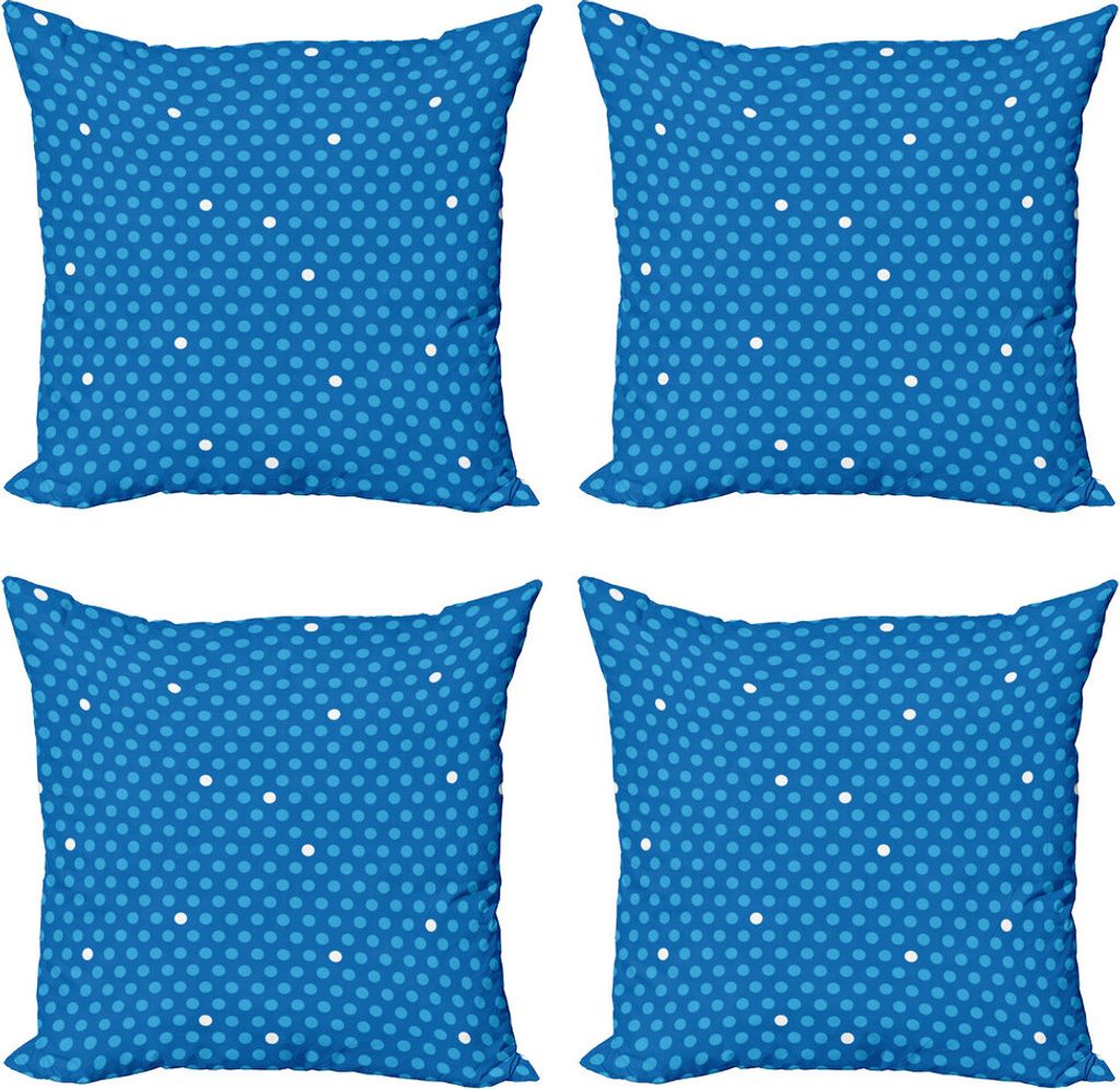ABAKUHAUS Blau Kissenbezug Set (4 Stück), Bold Tupfen Retro Kinder, Moderner Doppelseitiger Digitaldruck, 45 cm x 45 cm, Blau Hellblau Weiß