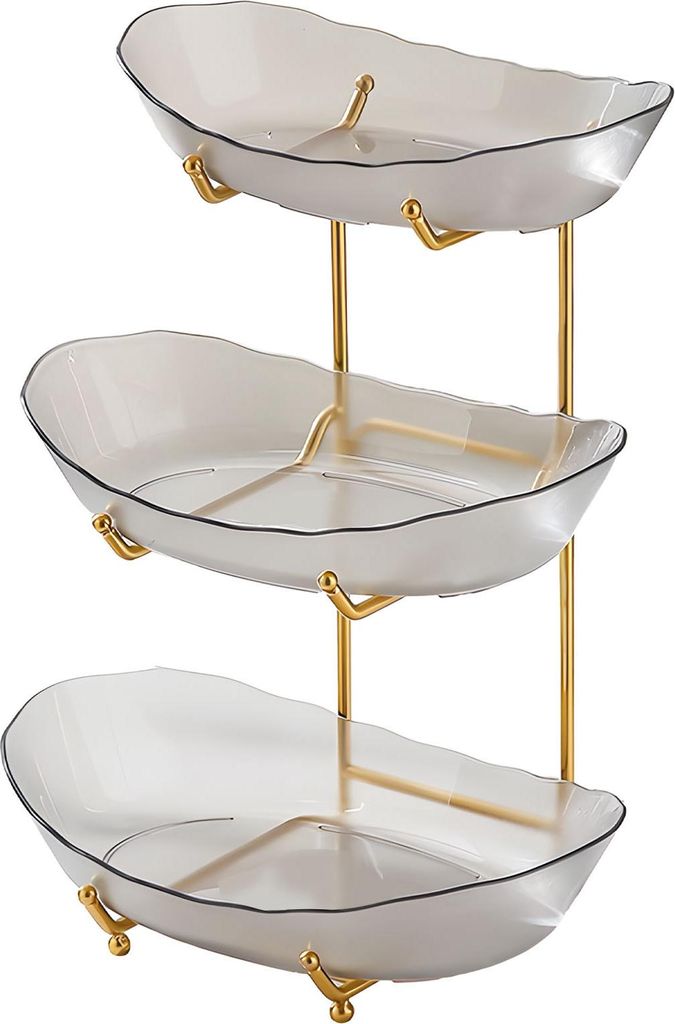 Obstschale für die Küchentheke, 3-stöckiger Acrylkorb mit Servierschalen und Metallständer, abgestufte Gemüseaufbewahrung, Snacks/Nüsse, Kuch...