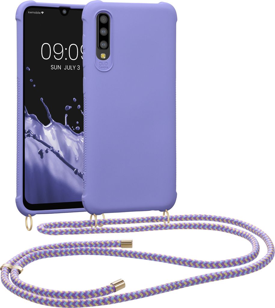 kwmobile Necklace Case kompatibel mit Samsung Galaxy A50 Hülle - Cover mit Kordel zum Umhängen - Silikon Schutzhülle Lavendel