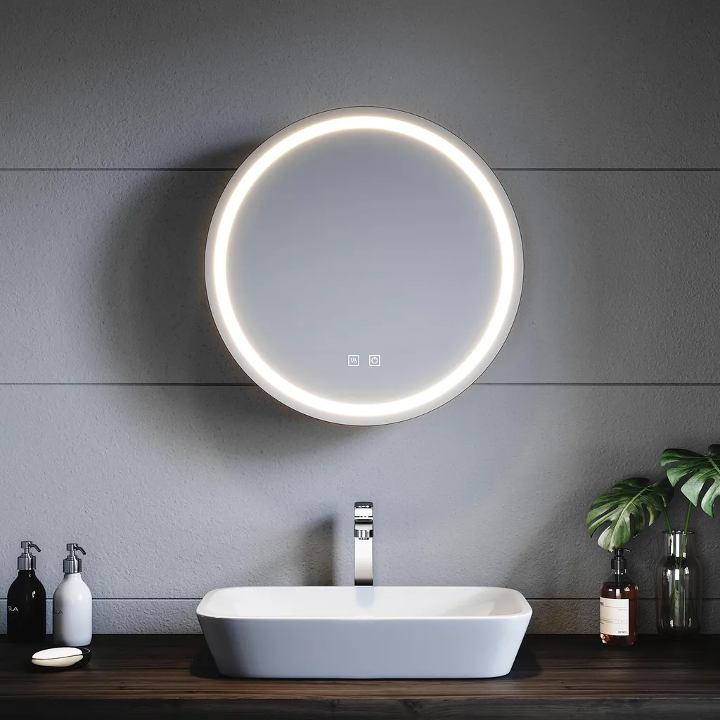Miroir de salle de bain rond avec rangement et LED blanc chaud à froid