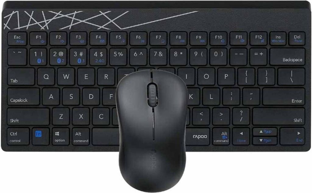Rapoo 8000M, Mini, Kabellos, Bluetooth, QZERTY, Schwarz, Maus enthalten