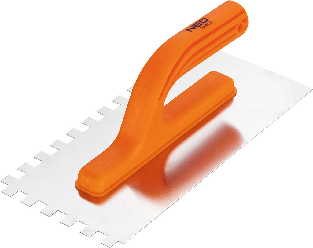 NEO TOOLS Glättekelle, gezahnt, 270 x 125 mm, zahn: 10mm Traufel mit Edelstahlblatt|Ergonomischer, Kunststoffgriff, Blatt aus rostfreiem Stahl