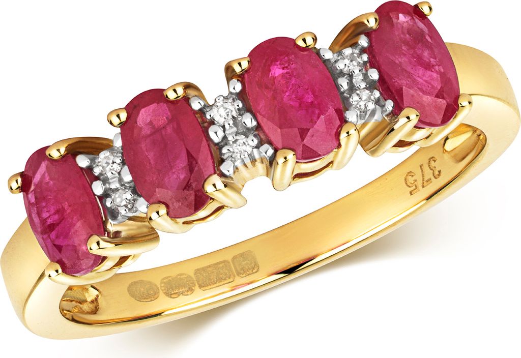 Atemberaubender 9 Karat (375) Gold Damen - Diamant Ring Brillant-Schliff H - PK mit Rubin, 51 (16.2); TRS28742RSL