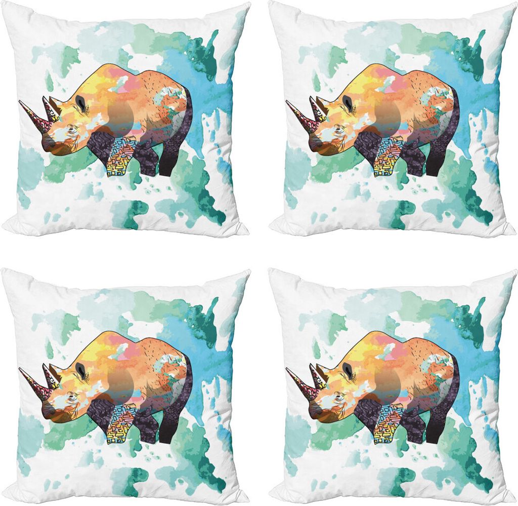 ABAKUHAUS Tier Kissenbezug Set (4 Stück), Aquarell-Tier Wildnis, Moderner Doppelseitiger Digitaldruck, 60 cm x 60 cm, Mehrfarbig
