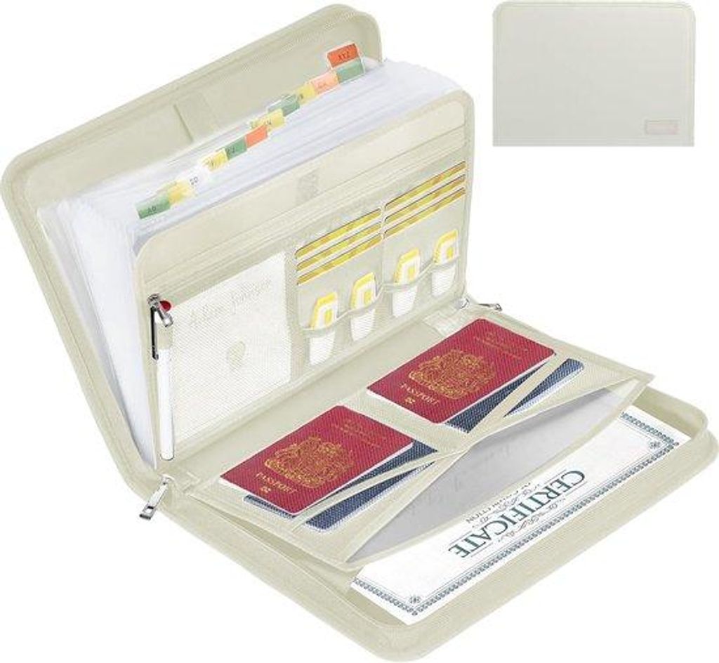 Uitbreidbare A4-Map mit 13 Transparenz-Teilen, beige, Brandfeste Accordeon-Map