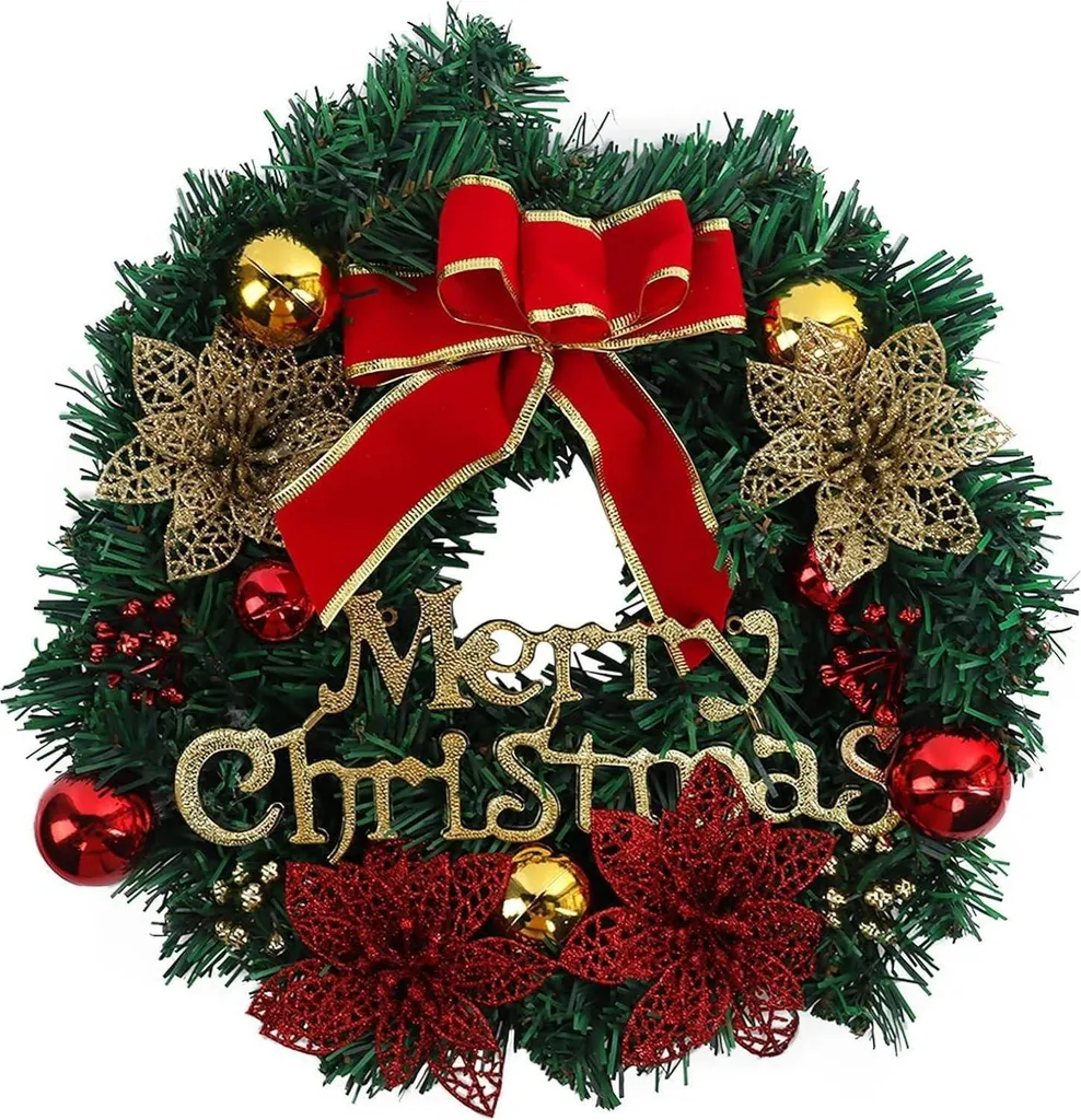 Couronne de Noël décorée de boules et cadeaux 30cm style traditionnel