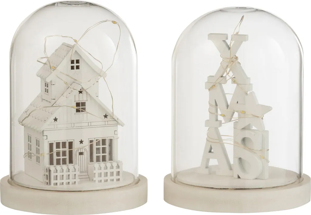 J-Line cloche de Noël LED blanche en bois et verre, lot de 5 pièces