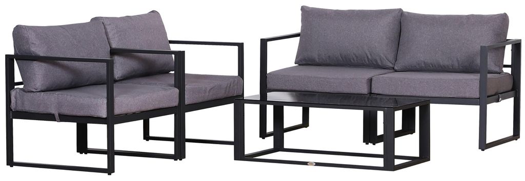 Zerbaco Gartenmöbel Set,4 teilig,kombinierbar,Stauraum Tisch,hohe Belastbarkeit,Polyester Polster,witterungsbeständig,Grau