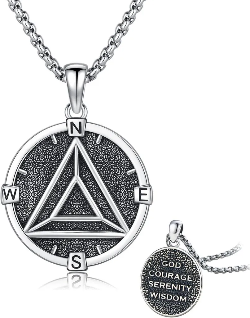 Collana Argento 925 Alcolisti Anonimi Bussola - Pendente AA Maschile
