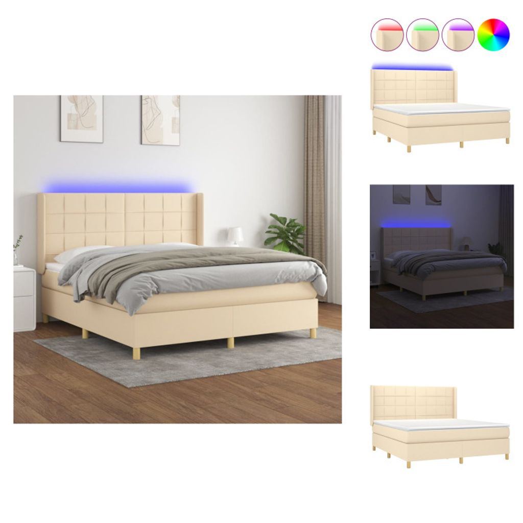 vidaXL Boxspringbett mit Matratze & LED Creme 160x200 cm Stoff - Betten & Bettgestelle