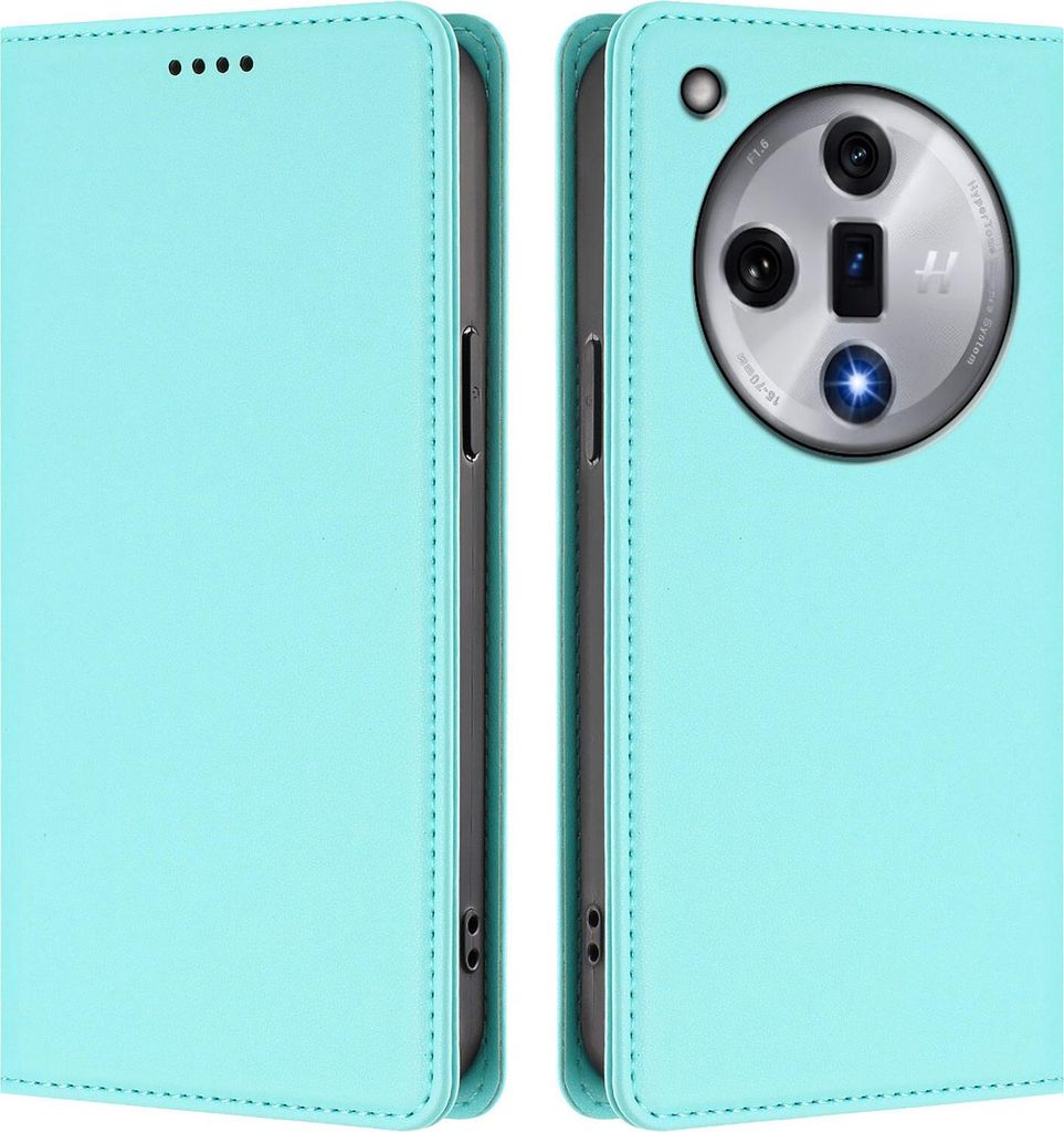 Handyhülle für Oppo Find X7, Kunstleder Klapphülle Stoßfeste Magnetische Hülle mit Ständer Türkis
