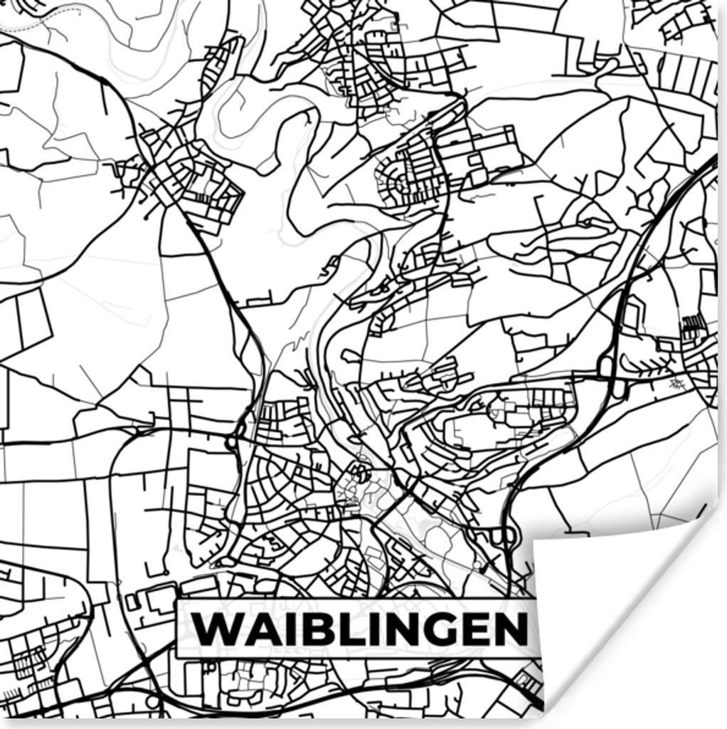 MuchoWow Poster Waiblingen - Karte - Stadtplan 75x75 cm - Wand Dekoration