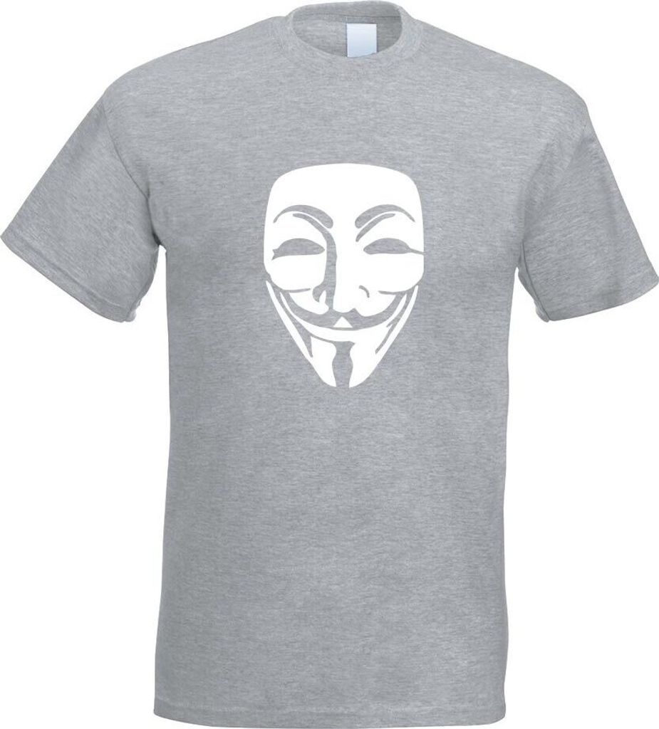 Kiwistar - T-Shirt - Graumeliert - Anonymous Maske Motiv Bedruckt Funshirt Design Print - mit Motiv Bedruckt - Funshirt Design - Sport - Freizeit -...