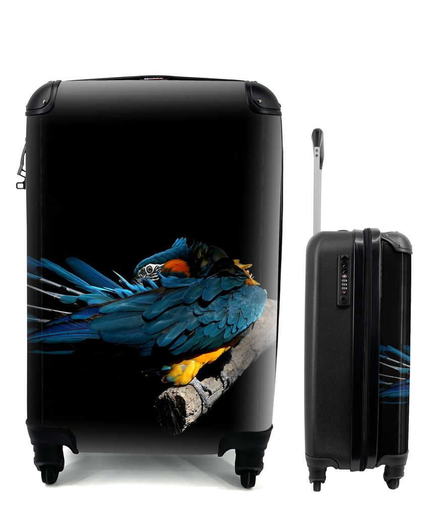 MuchoWow Koffer Handgepäck Trolley Rollkoffer Kleine Reisekoffer mit 4 Rollen - Vogel - Federn - Zweig - Schwarz - Cabin Size < 55x40x23 cm & 55...