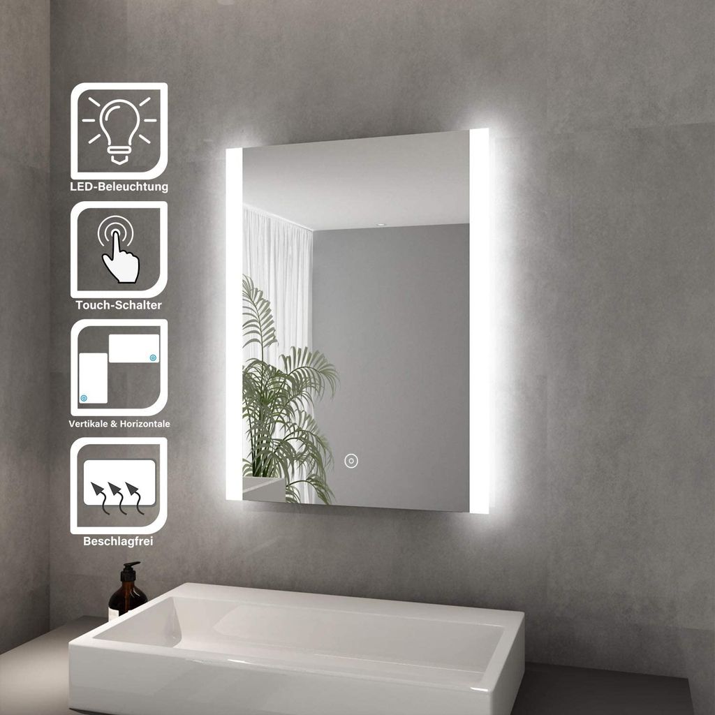 SONNI Badspiegel mit Beleuchtung Beschlagfrei 60 x 80cm Led Badspiegel mit Touch Wandspiegelkaltweiß IP44