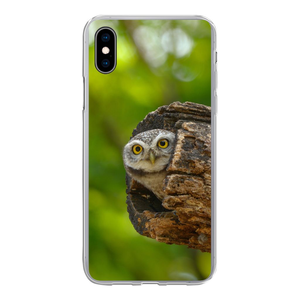 MuchoWow Handyhülle Schutzhülle Hülle für iPhone Xs Eule - Baby - Baum Silikon Softcase Handy Hülle - Handytasche