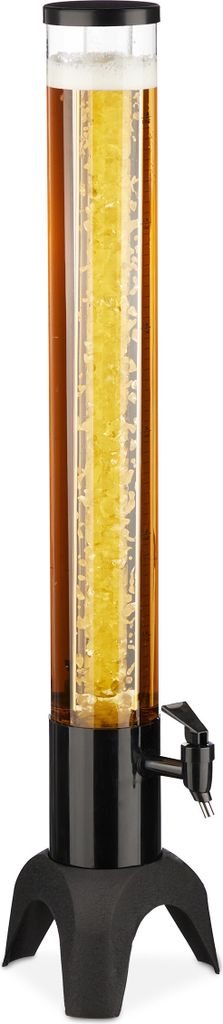 Relaxdays Biersäule mit Zapfhahn, 2,5 l, Getränkespender mit Kühlung, Biertower Garten, Zapfsäule, transparent/schwarz