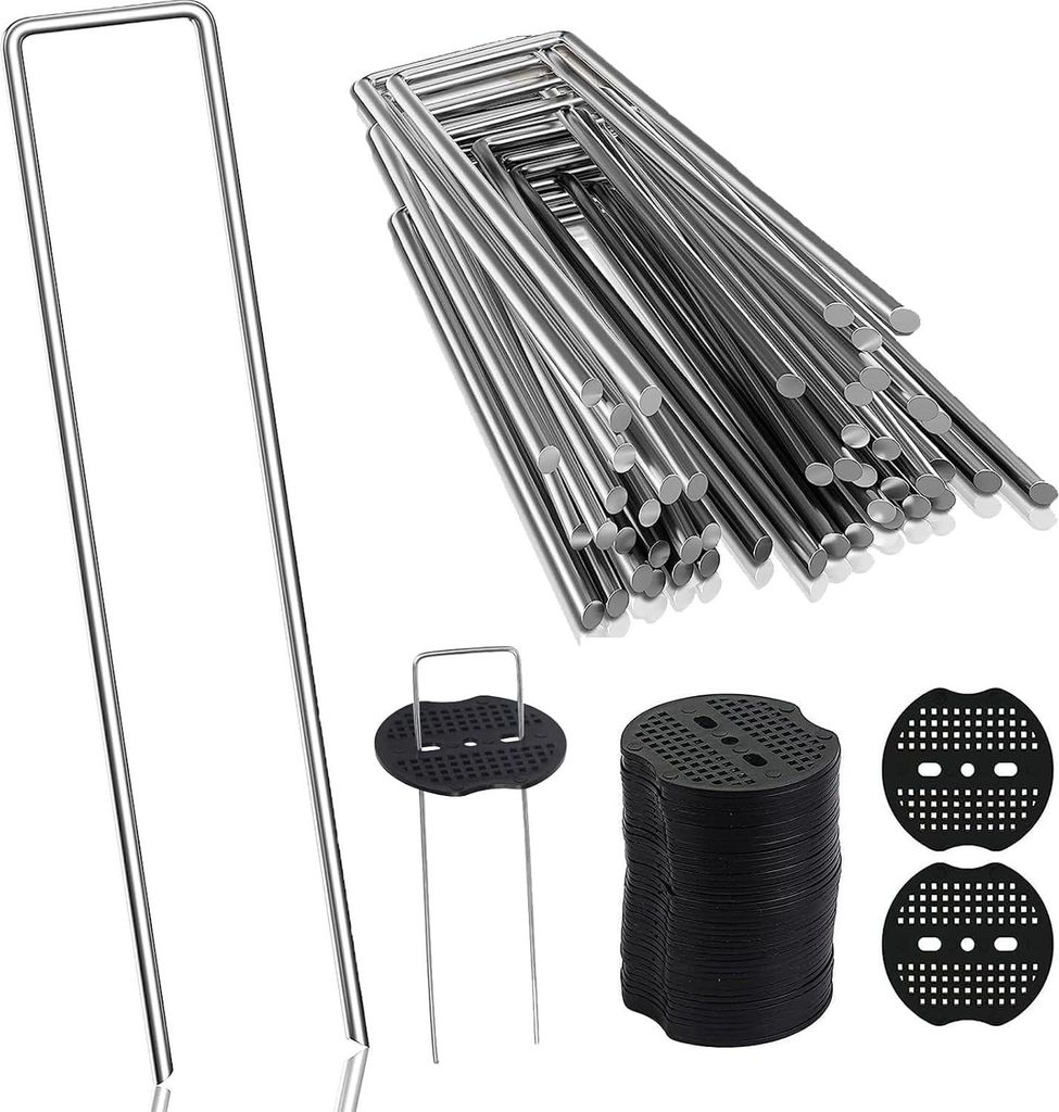 Stabile Erdanker aus Stahl (100 Stück) - Rostfreie Erdanker für Unkrautvlies Gartenvlies - 150 mm lang 40 mm breit Ø 4 mm - Zaun und Camping