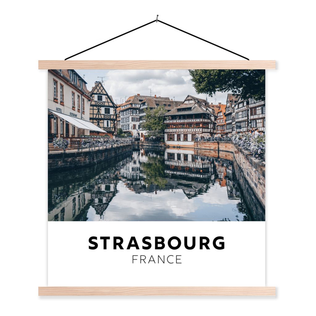 MuchoWow Textilposter Frankreich - Wasser - Häuser 120x120 cm mit holzfarbenen Rahmen - Textil-Poster