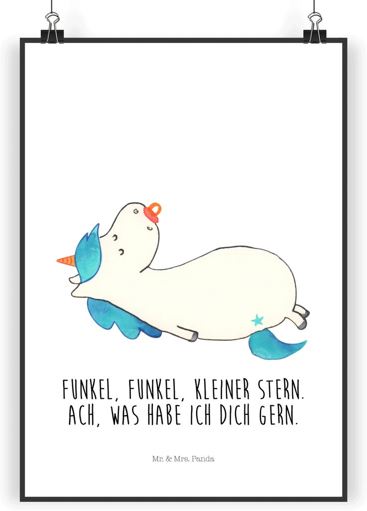 Mr. & Mrs. Panda Bild Einhorn Schnuller DIN A3 - Weiß - Geschenk, Posterdruck, Wandbild, Unicorn, Geburt, drucke, Baby, Mama, Mutter, Plakat, Einh...