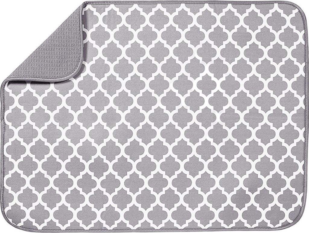 Wendbare XL-Mikrofaser-Geschirrtrockenmatte für die Küche, 45,7 x 61 cm, weißes Gittermuster
