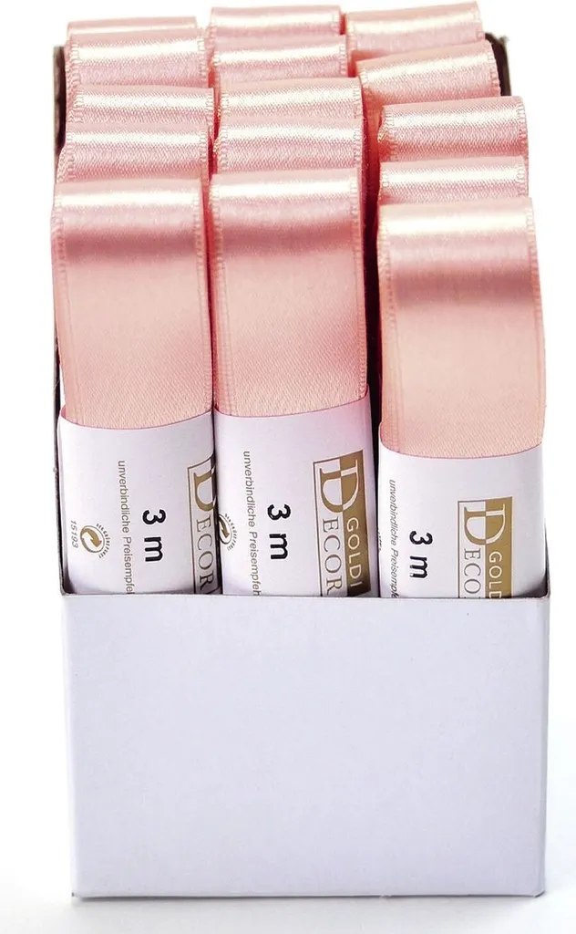 Ruban satiné pour décoration mariage - Lot de 30 rouleaux 25mm, ton Apricot