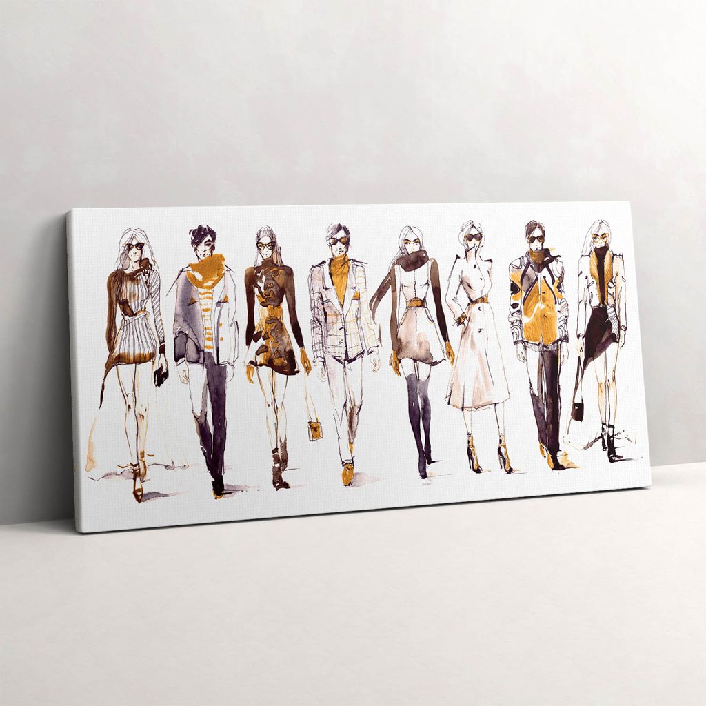 Frauen und Männer Modenschau Illustration – Leinwandbild Wandbild – 120x60 cm – Leinwandbilder – Wandbilder – Schlafzimmer – Flur