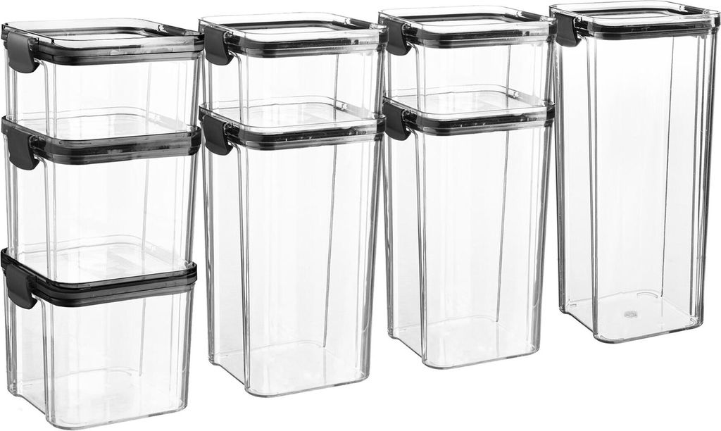 Argon Ta 8 stÃ1/4ck Lebensmittelaufbewahrungsbehälter Set - PlastikkÃ1/4che Pantry Organizer Gläser - Clip Deckel - 4 Größen - Schwarz