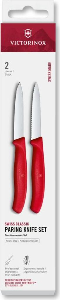 Swiss Classic, Gemüsemesser Set, 2tlg, 8cm, gerade/Wellen,rot