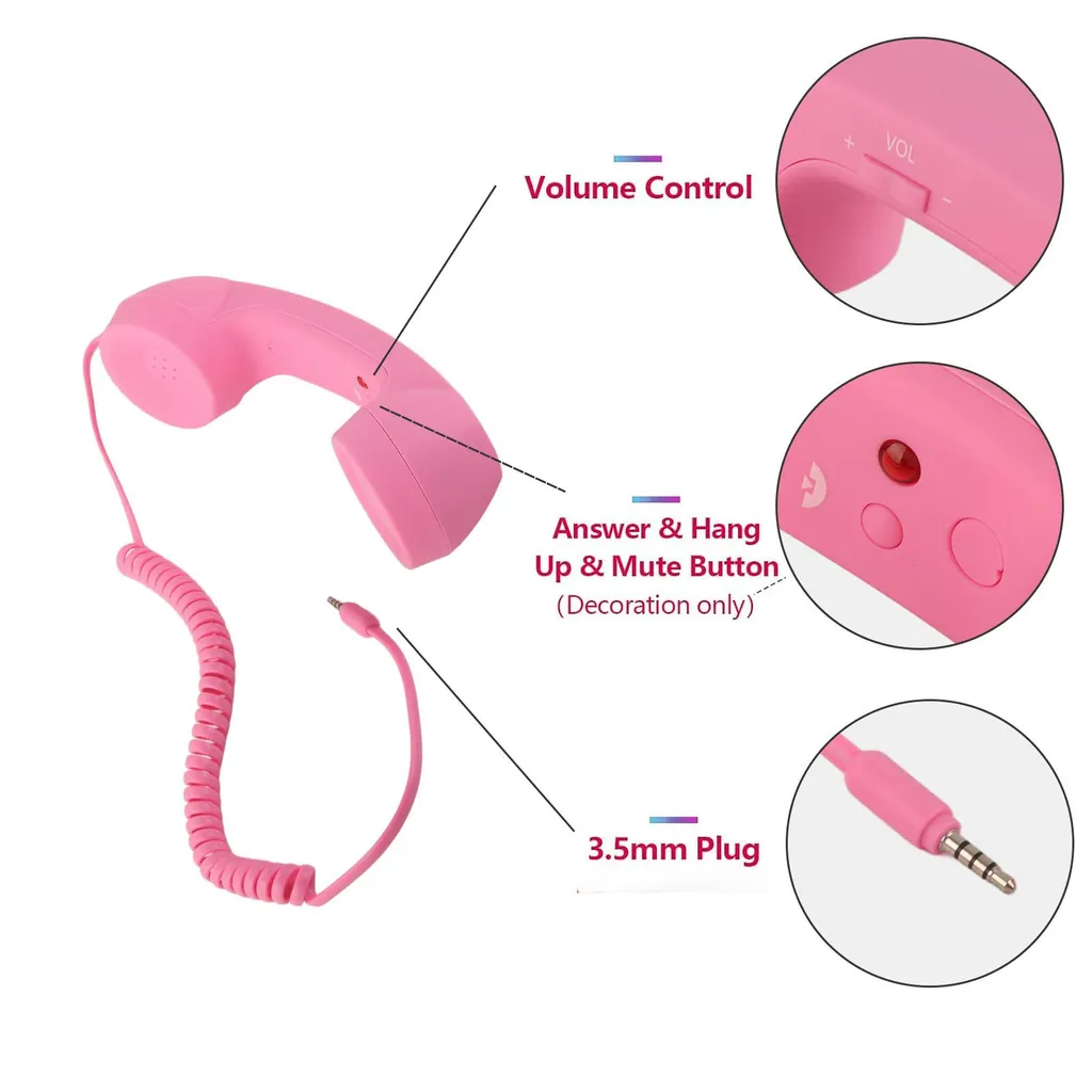 Ricevitore Telefonico Vintage Rosa per Cellulare con USB-C e Jack - 7