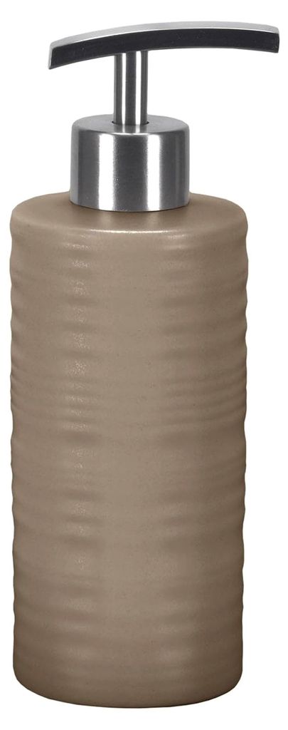 Hochwertiger Seifenspender aus mattem Basalt-Steinzeug mit Rillenstruktur, 300 ml, 60x60x180 mm