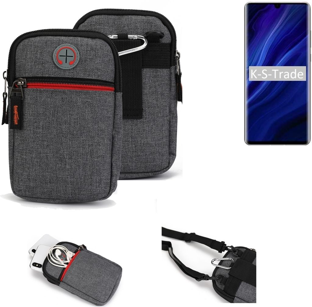 K-S-Trade Holster Gürteltasche kompatibel mit Huawei P30 Pro New Edition Handy Tasche Schutz Hülle grau Zusatzfächer 1x