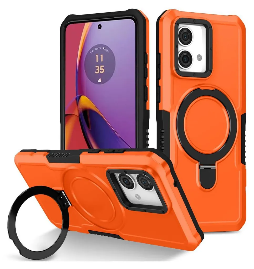Custodia Armor Moto G84 5G Arancione con Anello Magnetico Antiurto