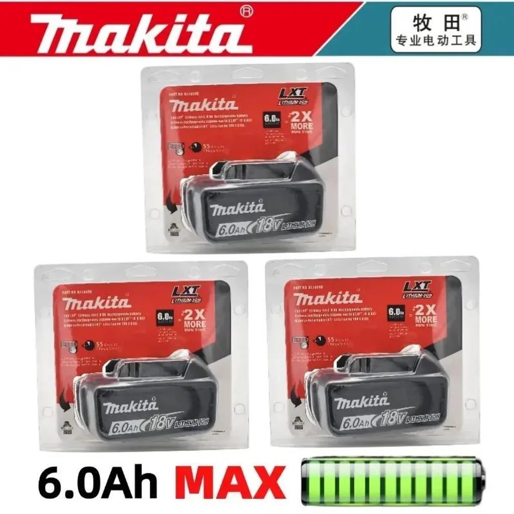Batterie BL1860 BL1850 18V 6.0Ah Li-Ion Lot de 3 avec Indicateur LED Or