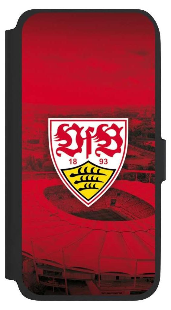 NIVOCASE Klapphülle für Samsung Galaxy A17 5G Handyhülle aus Kunst Leder NIVOflip schwarz Offizielles Lizenzprodukt Stadion VfB Stuttgart