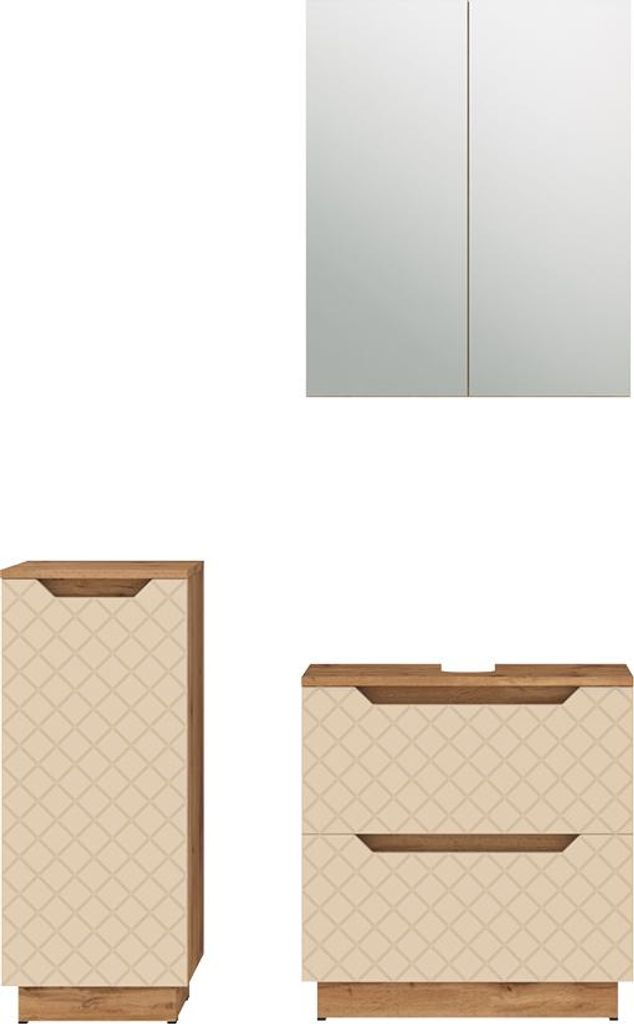 Vicco Badmöbel-Set Lotta, 3 Teile, Eiche/Kaschmir mit Kachelstruktur