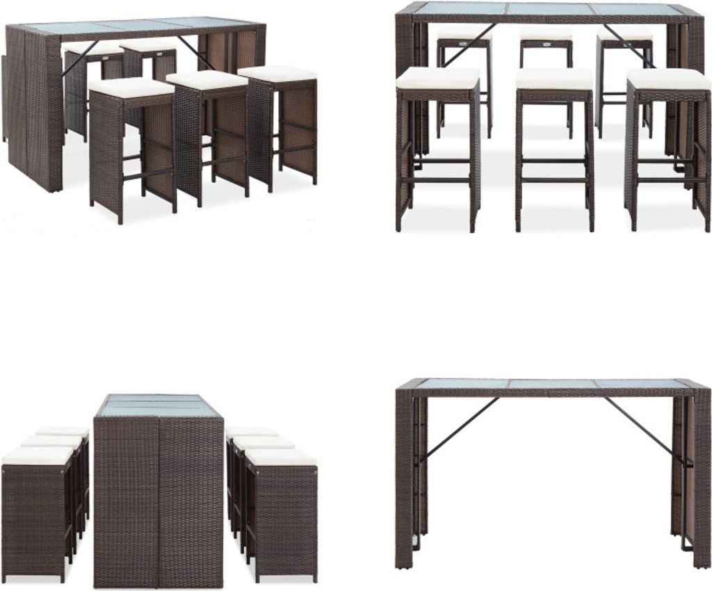 vidaXL 7 tlg. Gartenbar Set mit Auflagen Poly Rattan Braun - Gartenbar-Set - Gartenbar-Sets - Gartenmöbel - Bartisch Und Stühle