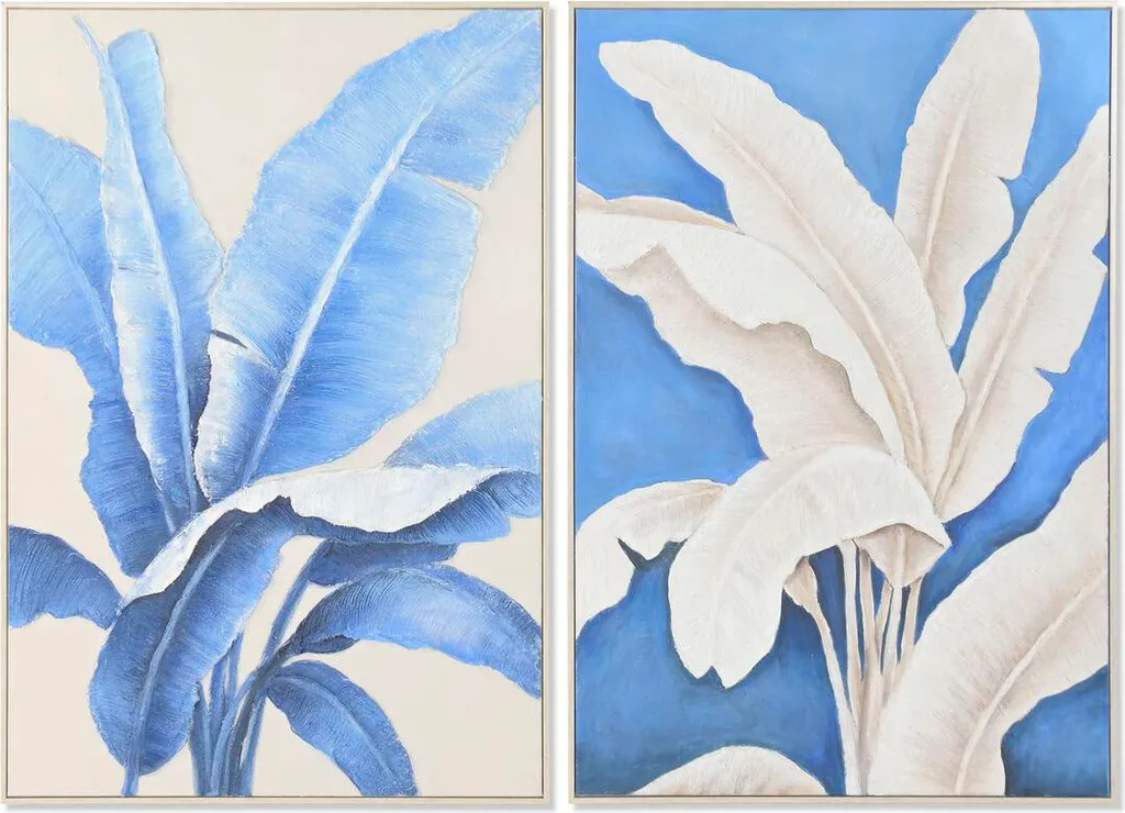 Duo de Tableaux Muraux Design Tropical Bleu et Blanc Home ESPRIT Duo
