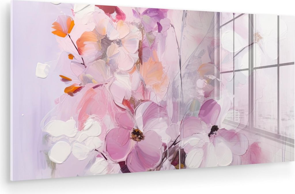 MuchoWow Glasbilder - Bilder auf Wandbild - Foto auf Glas Blumen - Flieder - Aquarell - Kunst 80x40 cm Wanddekoration aus Glas - Acrylglasbild - Ac...