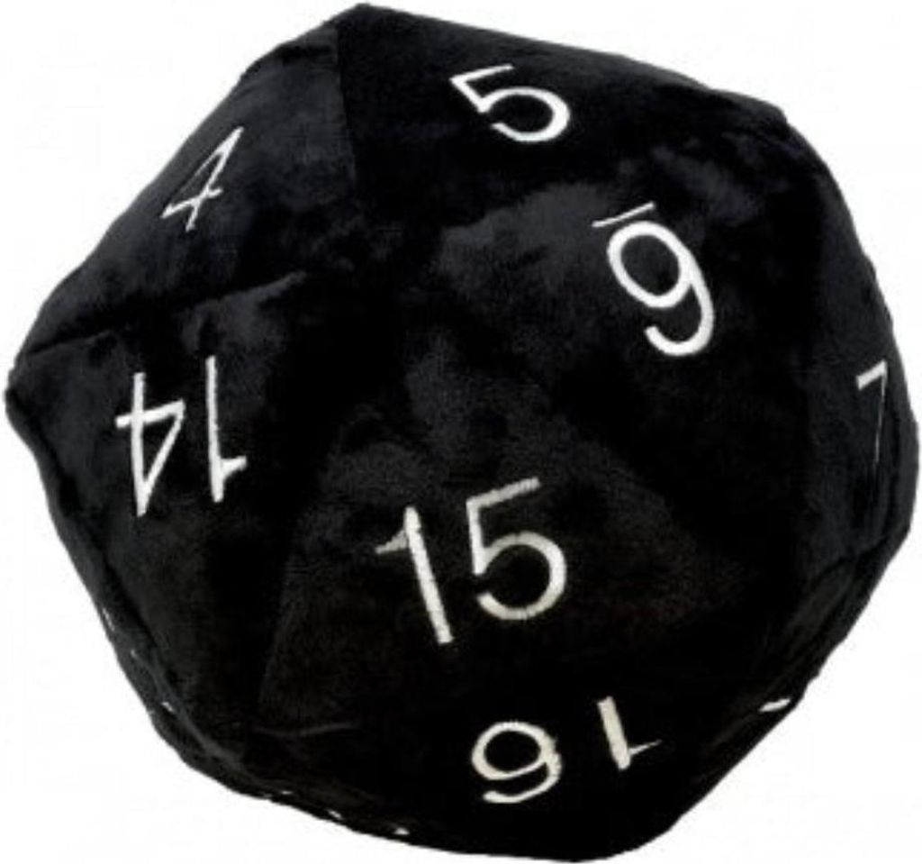 D20 Würfel Plüsch - Schwarz/Weiße Zahlen Produktbild 