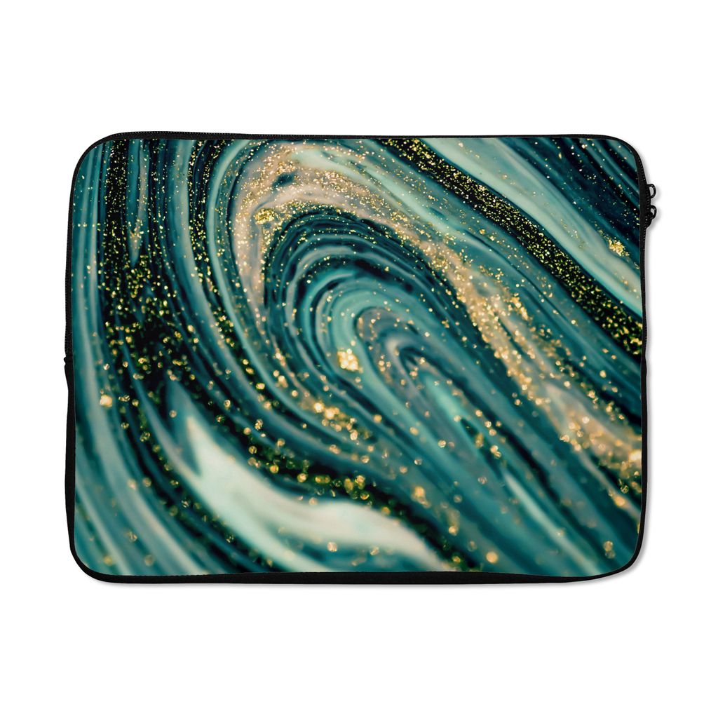 MuchoWow Laptop Hülle 17 Zoll Laptoptasche Marmoroptik - Luxus - Gold - Türkis - Glitzer - Zipper - Schutzabdeckung